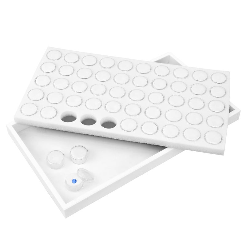Ikee Design 50 White Foam Gem and Bead Storage Jars Showcase Stackable Display Tray Storage Box for Collectibles, Home Organization, 14.75 W x 8.25 D x 1 H in - Image 5